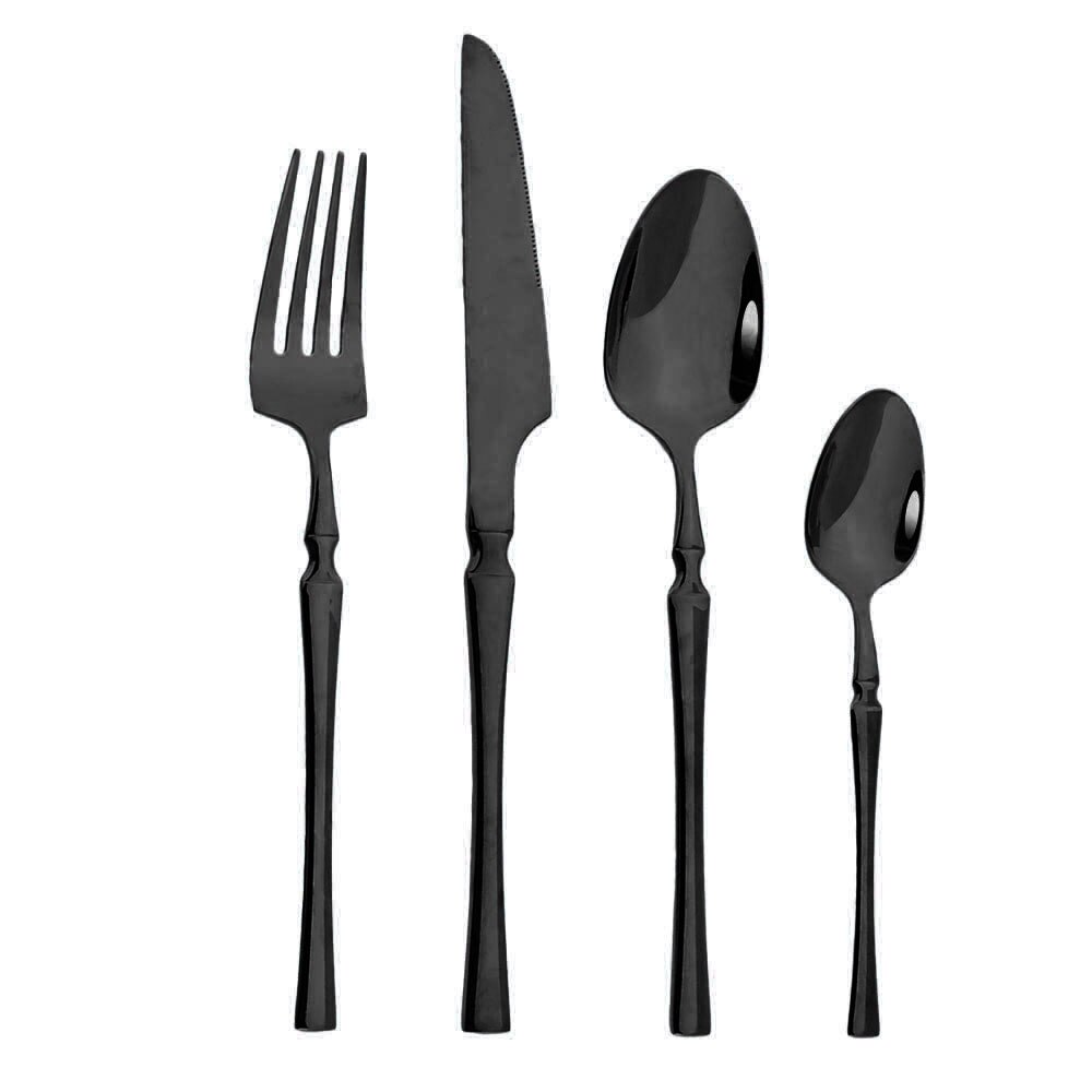 Argent brillant Vaisselle Ensemble De Couverts En Acier Inoxydable 4/8/16/24/32Pcs Fourchette Couteau Cuillère Couverts Vaisselle Cuisine Argenterie: 2 Set / Black