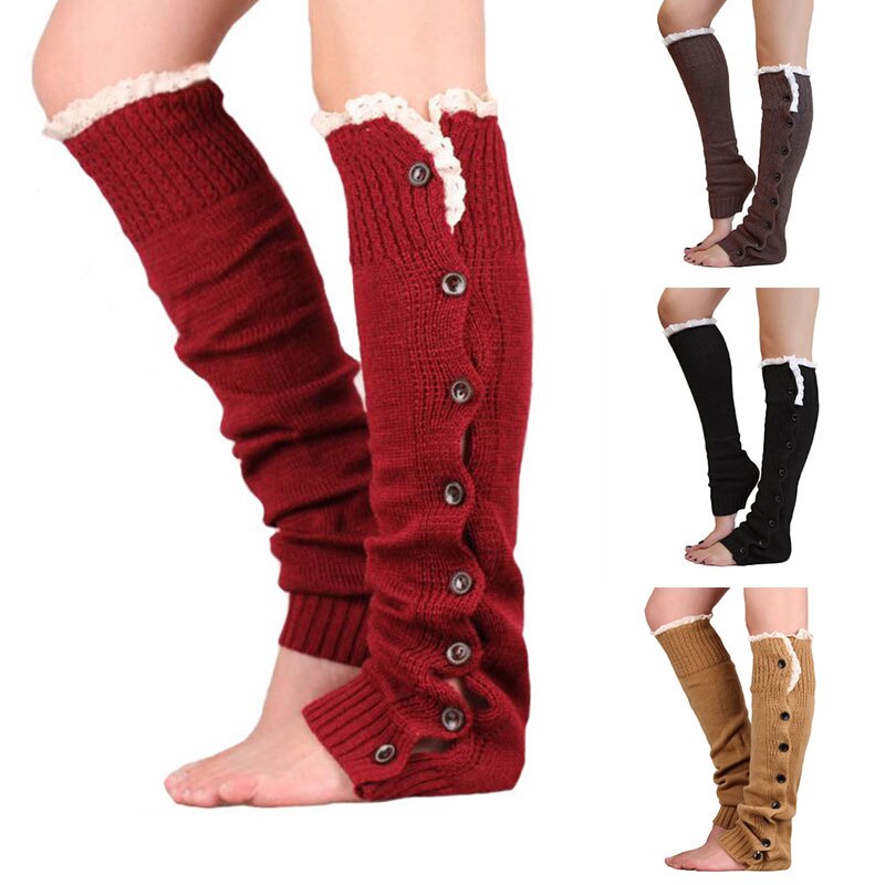 Mallas cálidas con botón de encaje para mujer, calentador de pies, cubiertas de botas, medias cálidas de punto para Otoño e Invierno
