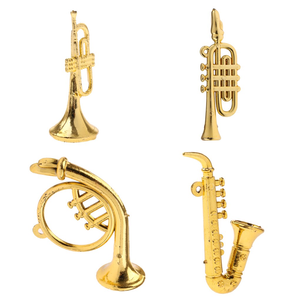 4Pcs Miniatuur Gebogen Pijp/Saxofoon/Bocht Bass Voor 1/12 Poppen Huis Decor