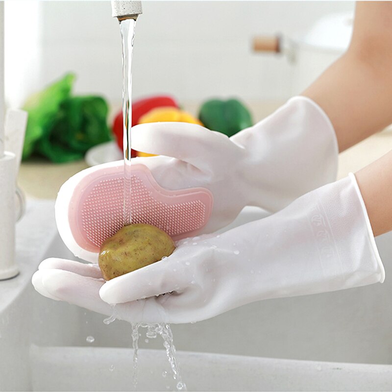 1/2PCS Dishwashing Cleaning Gloves Magic Silicone Rubber Dish Washing Glove for Household Scrubber Kitchen Cleaning Scrub Gloves