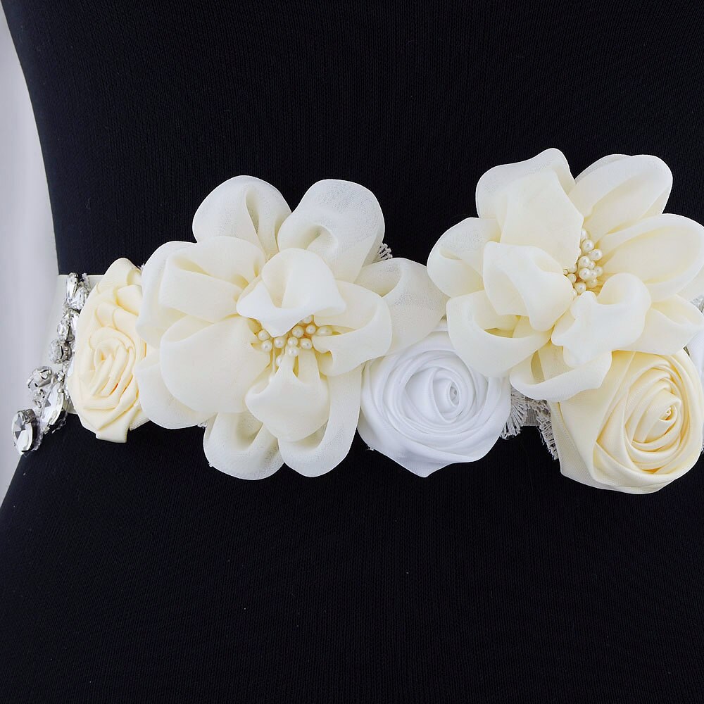 YouLaPan – ceinture de mariée en dentelle S320, faite à la main, avec des appliques de perles, des fleurs scintillantes, à la