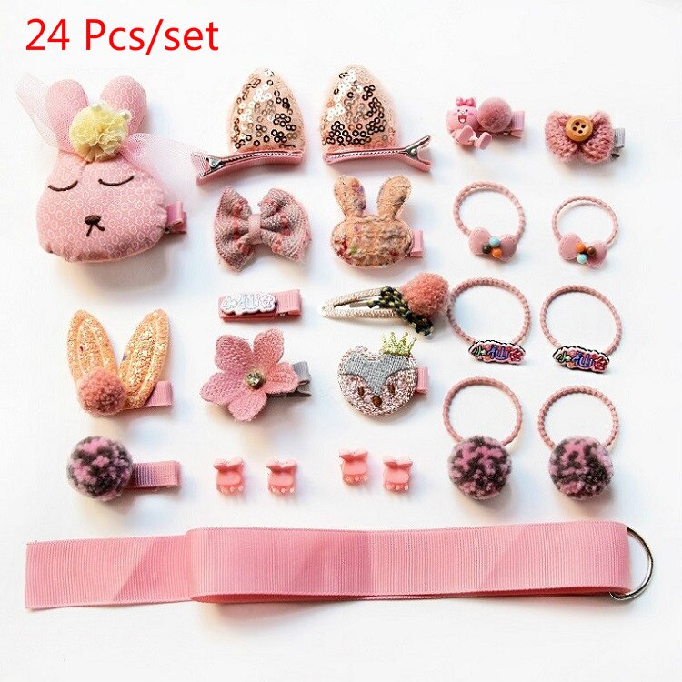 18/24 Stks/set Baby Haar Clips Haarband Bows Baby Girl Haaraccessoires Hoofdband Meisjes Chiffon Cartoon Haarspeldjes Elastische Haar band