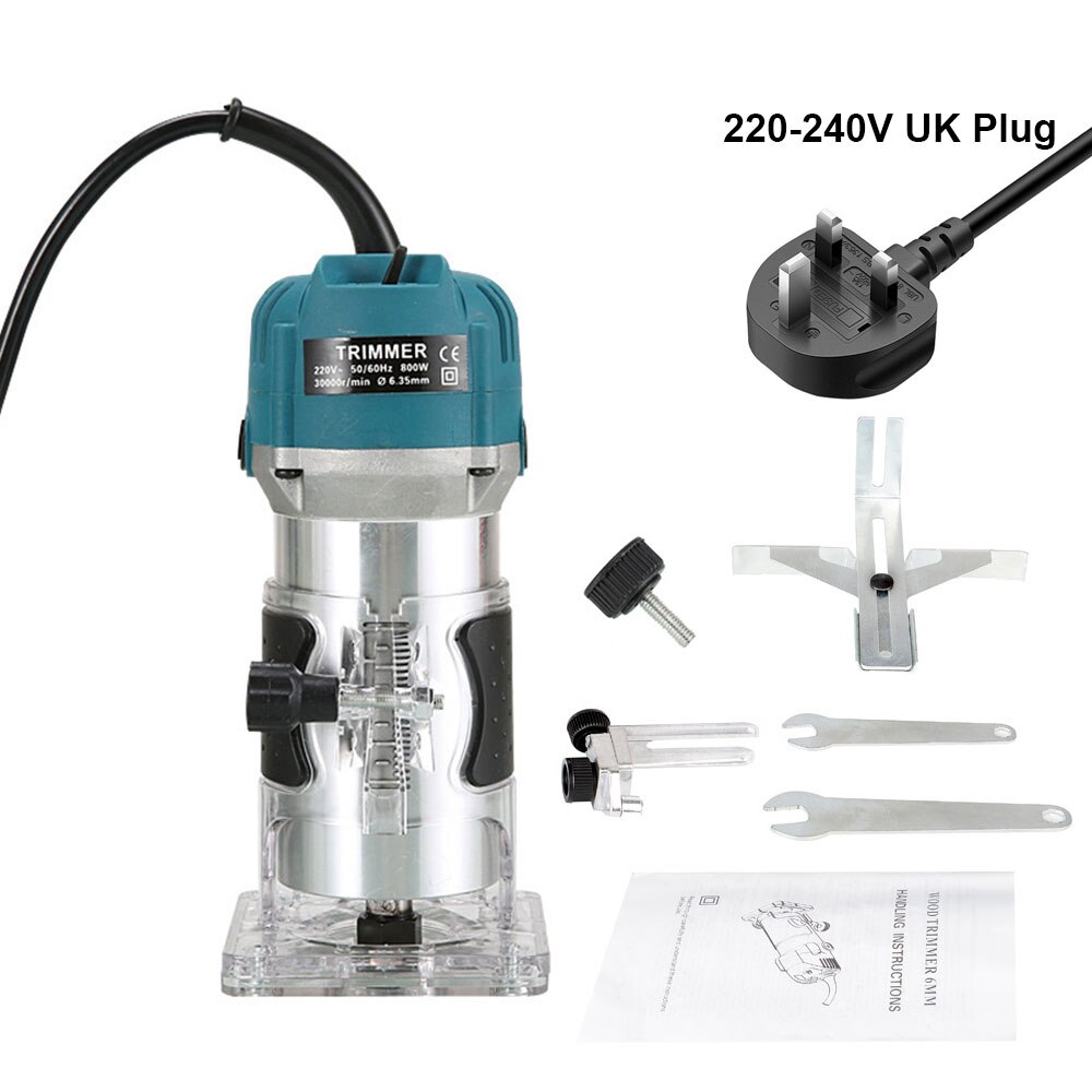 800W 30000RPM Wood Router Machine Woodworking Electric Trimmer 1/4 Inch Wood Carving Milling Cutting Tools Carpenter Power Tools: 230v UK Plug