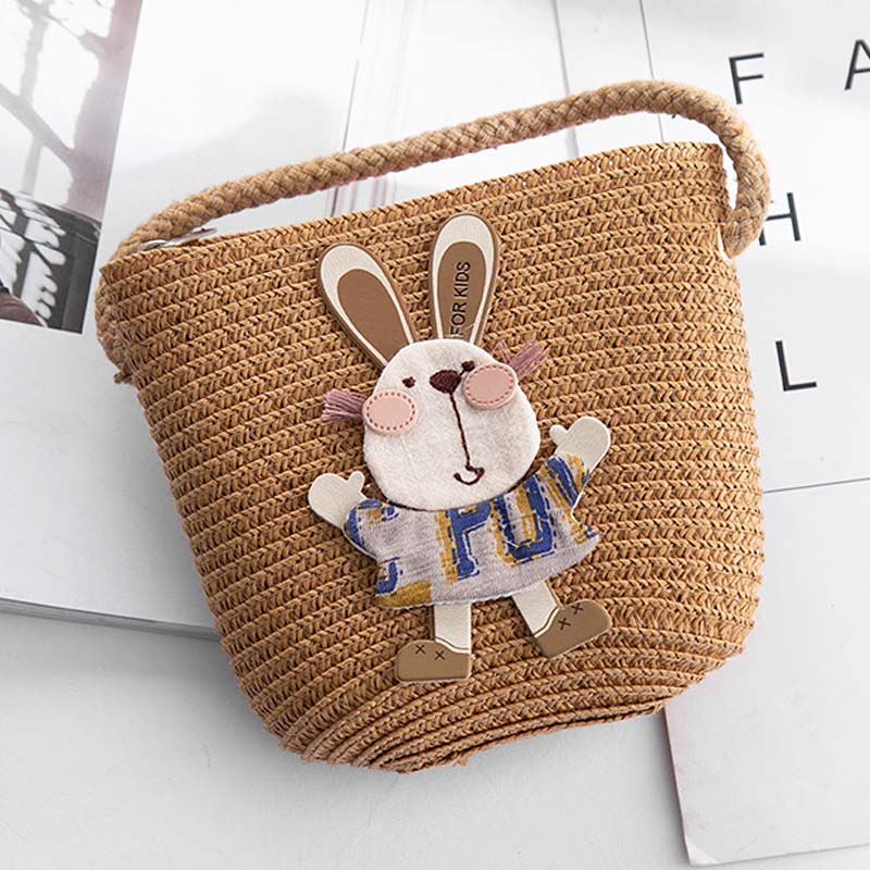 Cartoon Portemonnees Hand Made Kleine Stro Tassen Kinderen Geneigd Schoudertassen Messenger Bag Schattig Meisje Handtassen Kids: Rabbit-C