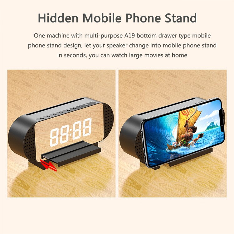 LED Mirror Alarm Clock Watch Table Digital Clock Electronic Desktop USB Powered Wireless Bluetooth Table Desk Clock Phone Holder