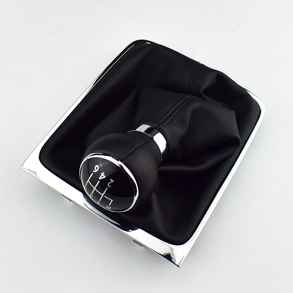 Pomo de palanca de cambios para Volkswagen Passat B6, 5 y 6 velocidades, botón de arranque, estructura de polaina, color negro: Leather 6 Speed