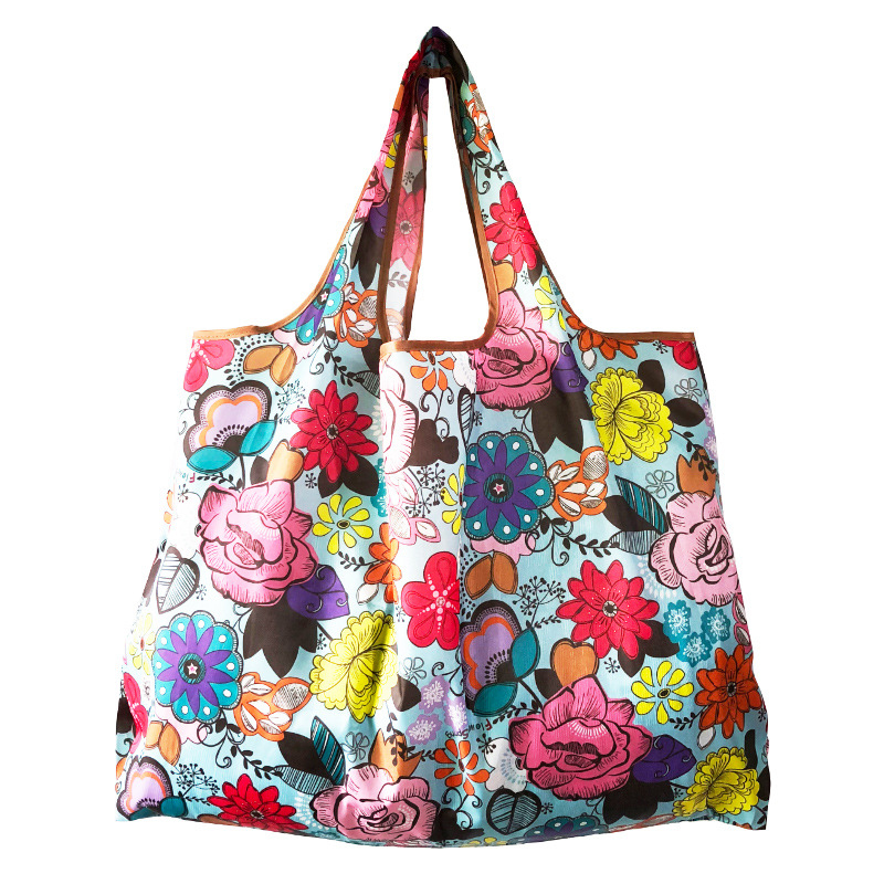 Pocket Tote Women Bag Eco-Friendly Folding Shopping Bag Reusable Portable Shoulder Handbag for Travel Supermarket: MULTI