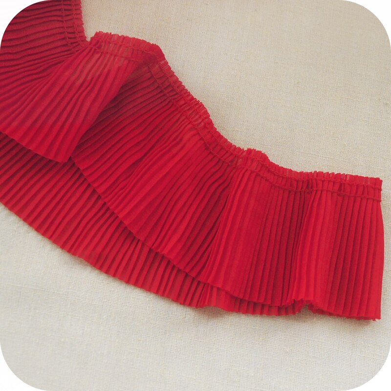 5 metros/lote 6.5 centímetros Chiffon Plissado Guarnição Do Laço Do Vestuário DIY Fita Laço de Tecido Vestido de Costura Camisas Home Textile Decoração Rendas fita: Vermelho