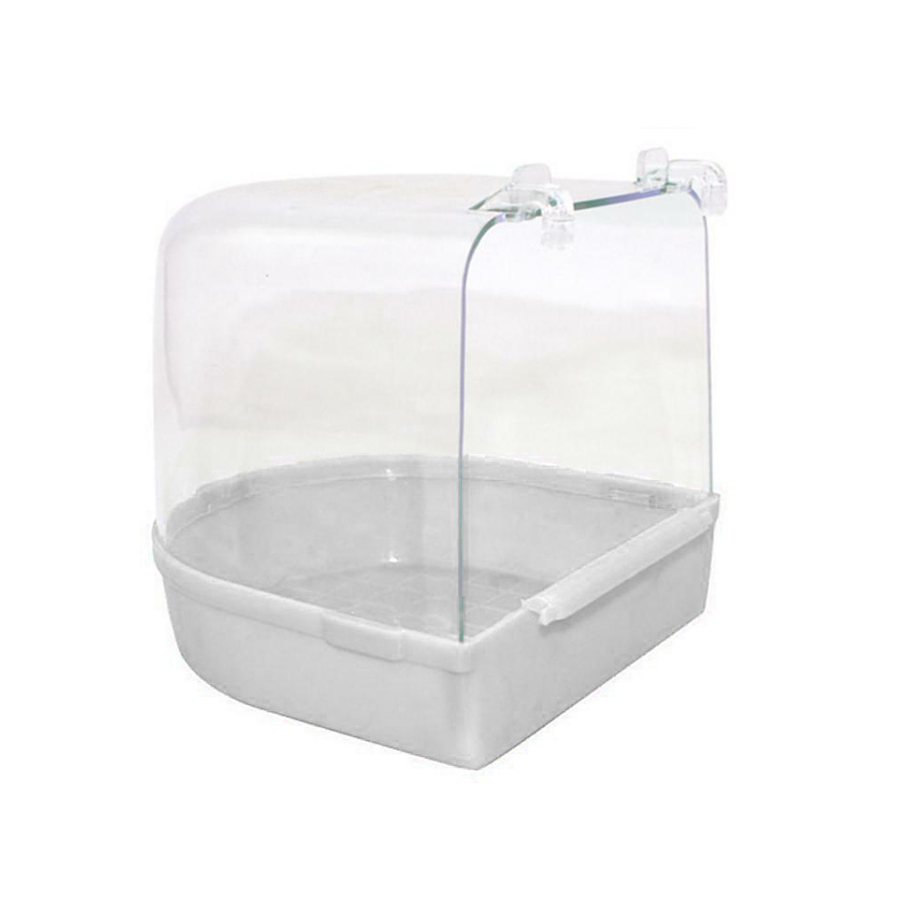 Bañera de plástico para Baño de aves de loros, suministros de baño para loros, bañera de Baño de aves, jaula para mascotas, contenedor de pie para ducha de Baño de aves, espacio de lavado: Blanco