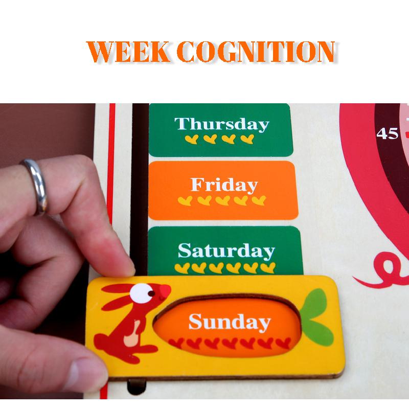 Houten Multifunctionele Kalender Klok Kinderen Engels Vroegschoolse Onderwijs Puzzel Opknoping Boord