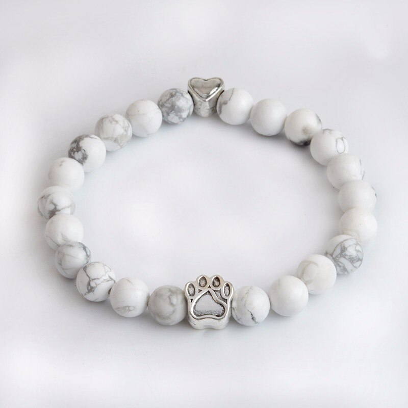 Joyería QIHE pequeño Anitique amuleto de pata pulsera de piedra Memorial para mascotas gato amantes de los perros de la joyería para hombres mujeres Unisex: white