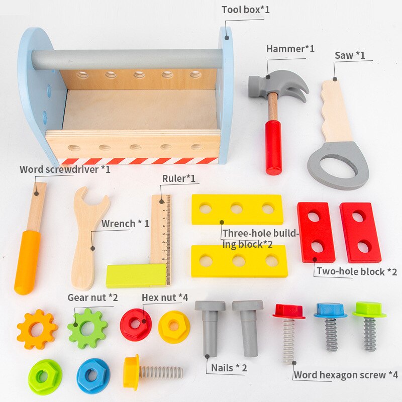 Baby Wooden Toy Kids Handle Tool Box Games Learning Educational Wooden Tool Toy Screw Assembly Toys For Children