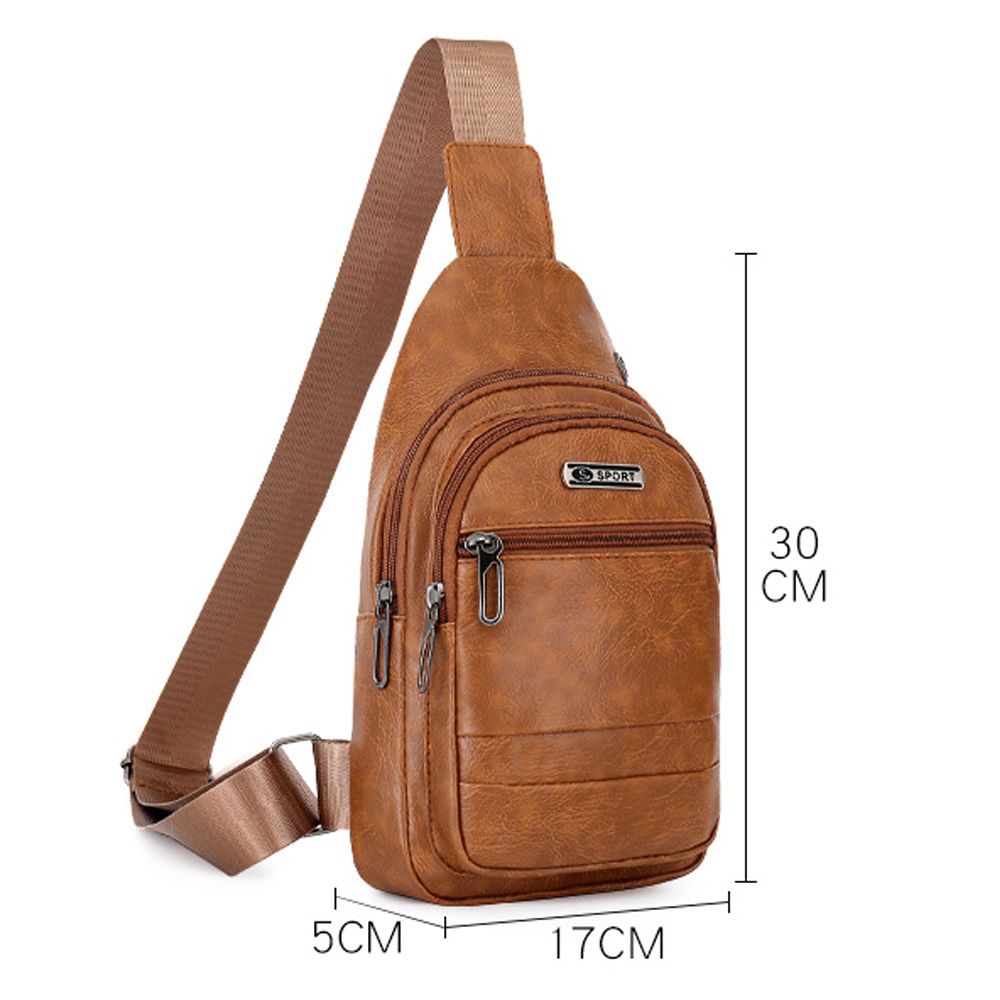 Men's Bags Leather Sling Zipper Pack Chest Shoulder Crossbody Bag