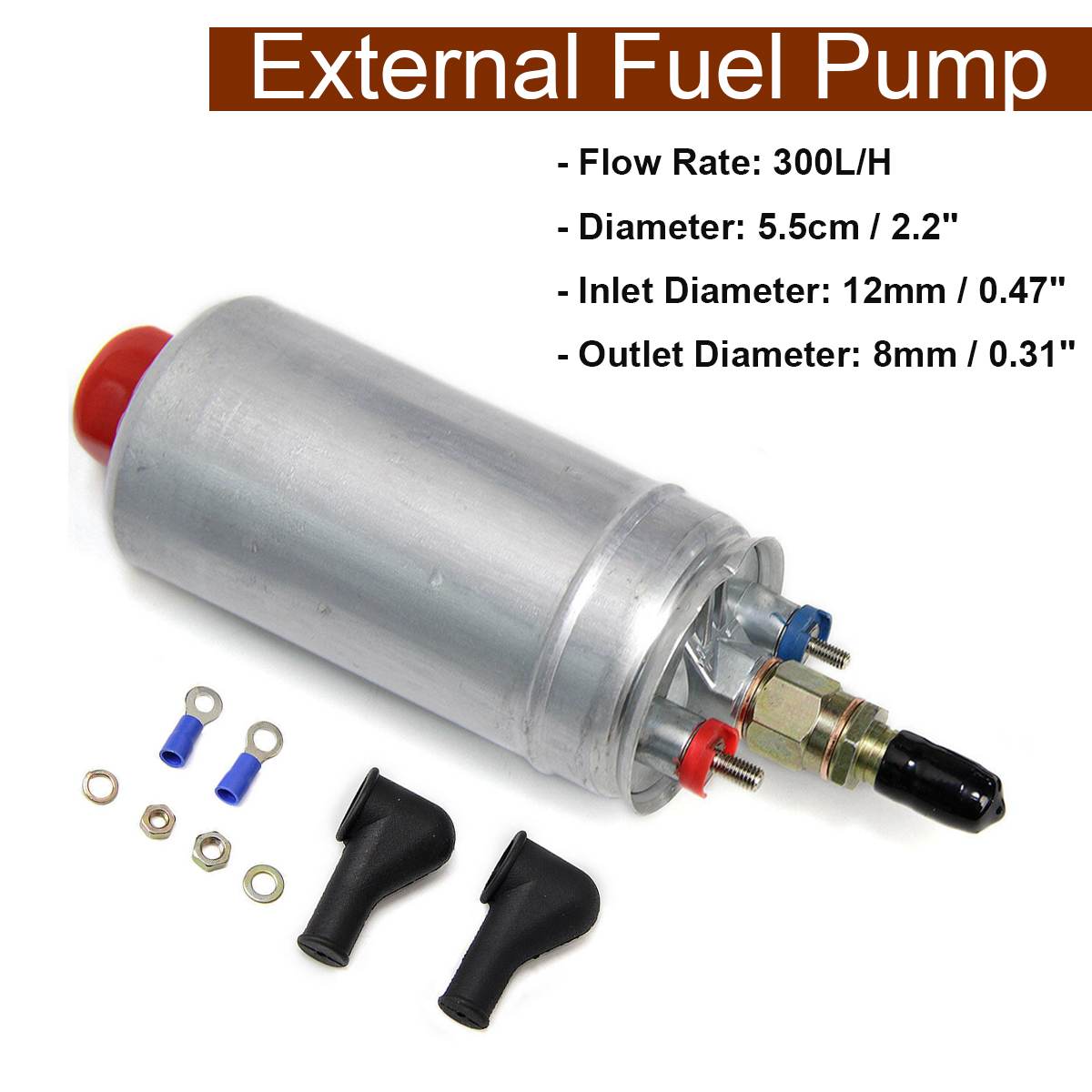 300LPH External Fuel Pump High Pressure Electric Fuel Injection Pump with Installation Accessories for 0580 254 044