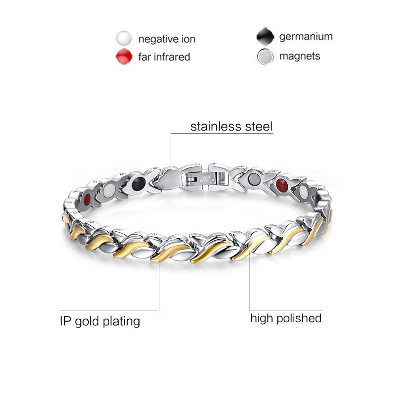 ZORCVENS, pulsera magnética de Salud de 7mm de longitud ajustable para mujeres, acero inoxidable con cadena de mano de germanio