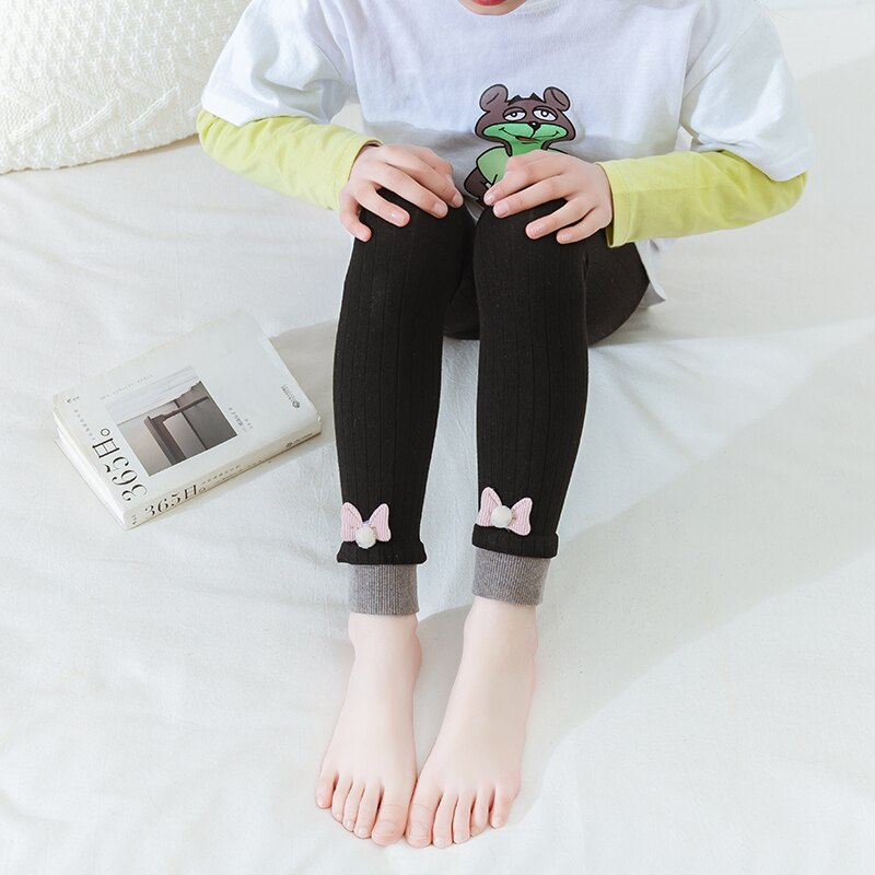 Leggings per bambini primavera autunno cotone abbigliamento esterno pantaloni corti per studenti pantaloni a righe traspiranti in cotone bowknot a nove punti