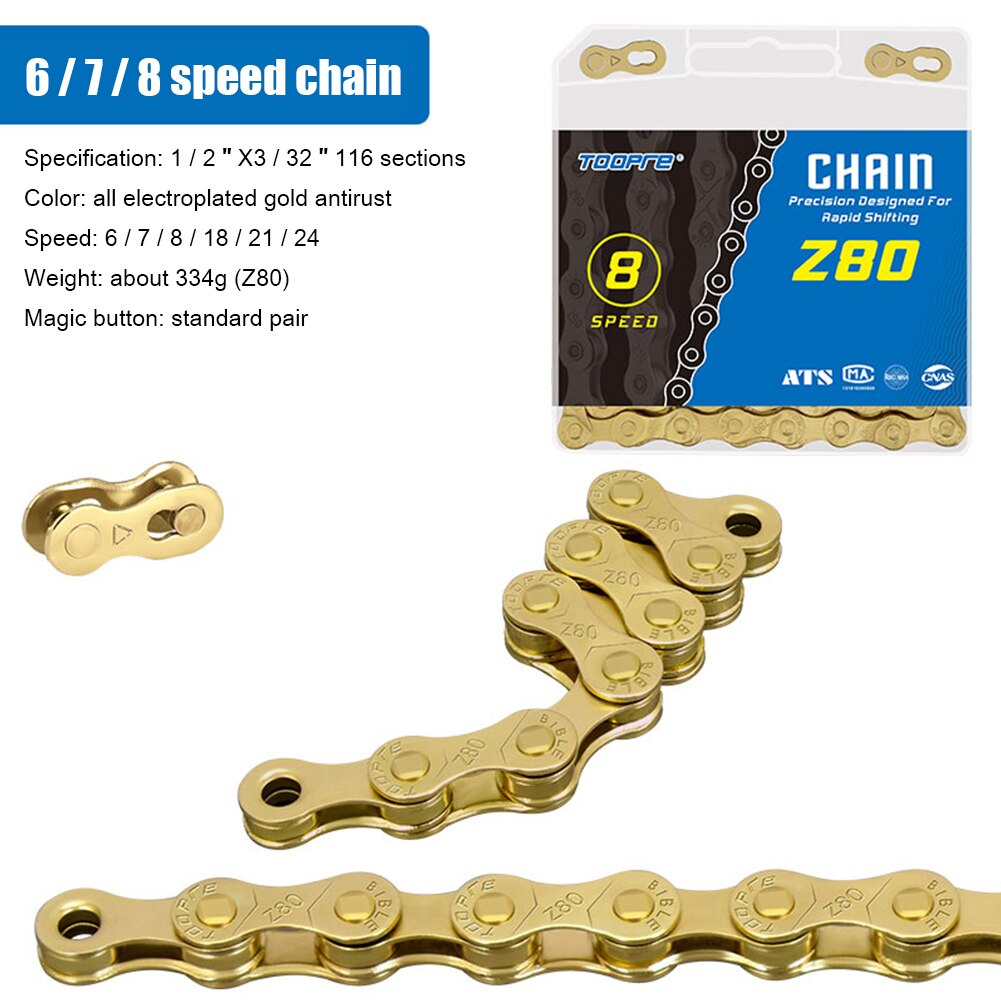 Mountain Bike Chain 6 7 8 9 10 11 12 Speed MTB Bike Electroplated Silver Bicycle Chain 116 links Road Bike Chains: 8 speed gold