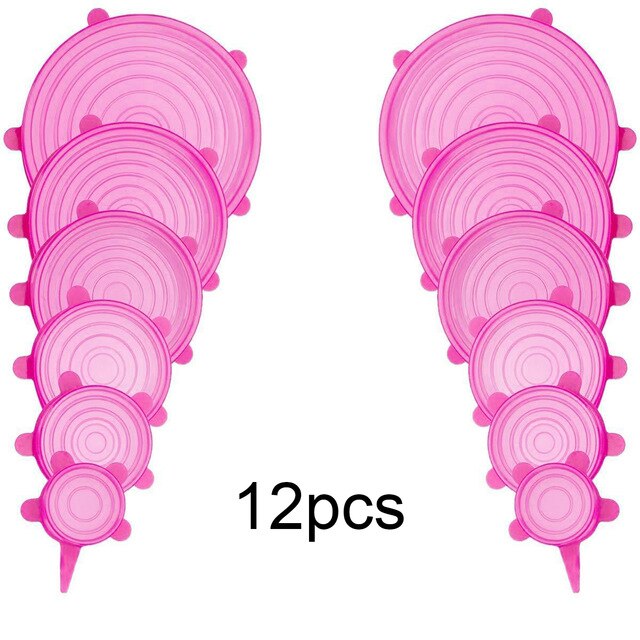 6/12pcs Food grade reusable silicone fresh-keeping cover Silicone Stretch Lids Universal Wrap Bowl Pot Lid Silicone Cover 5z: pink 12pcs