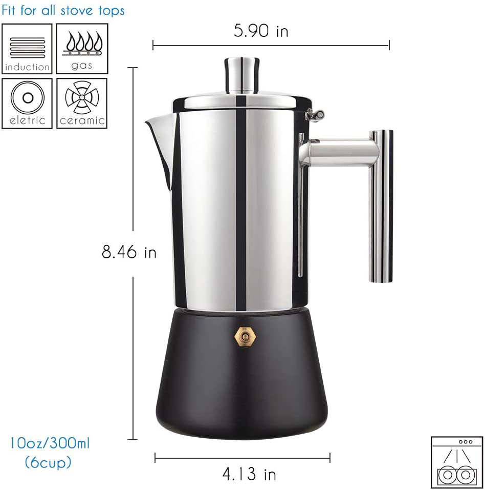 Rvs Gasfornuis Espresso Maker Moka Pot-Cubaanse Koffiezetapparaat Italiaanse Espresso Maker Voor Inductie Gas Of Elektrische Kachels