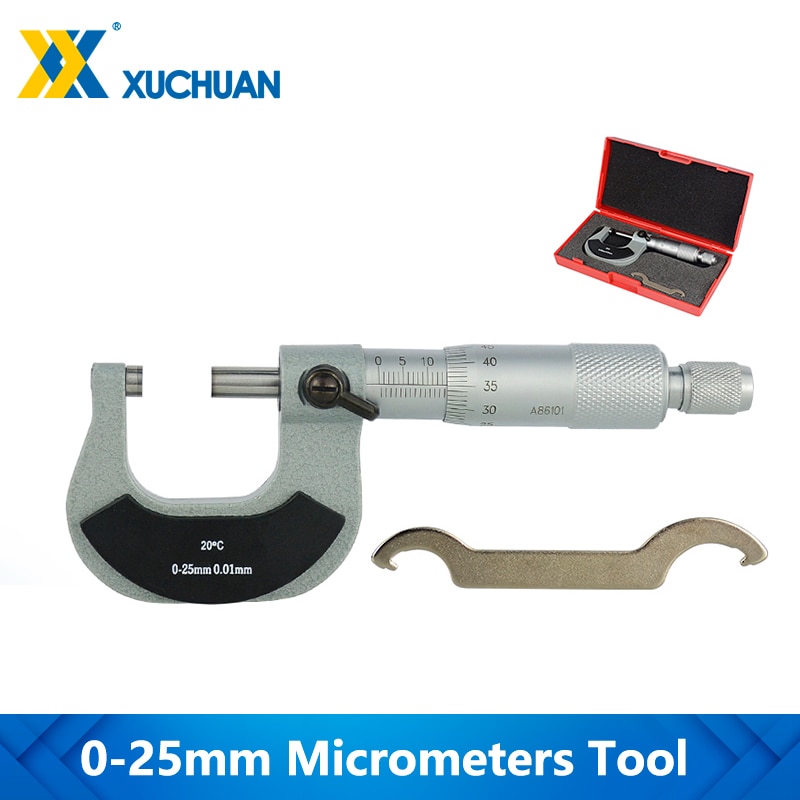 Ulkomikrometrit 0-25mm metrinen 0-25mm 0.01mm tarkkuus miniavaimella kalibrointiin paksuusmittari mittaustyökalu