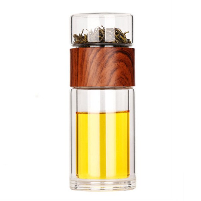 Dobbelt Glas Vandflaske med Etui Te Drik Flaske Infuser Tumbler Drinkware Vandflaske Miljøvenlig: Brun