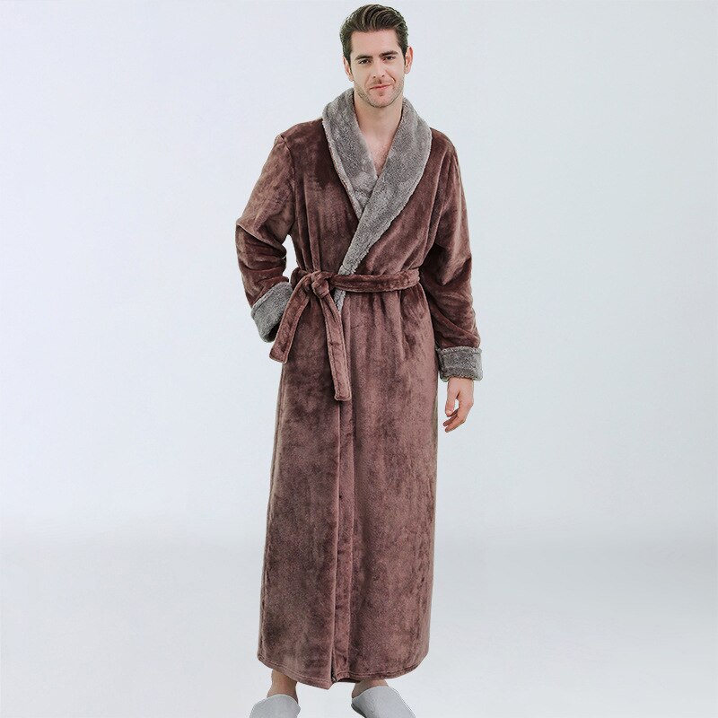 Fdfklak Men's Flannel Bathrobe Winter Long Thick Warm Sleepwear Long Sleeve Dressing Gown Male Casual Home Wear