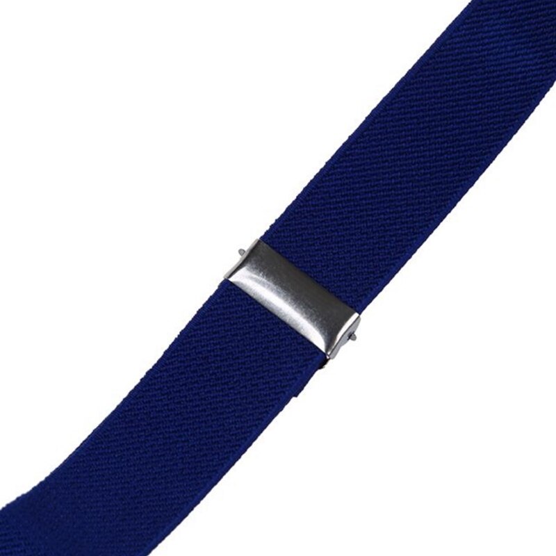 2x Adult Adjustable Metal Clamp Elastic Suspenders Braces Dark Blue &amp; White