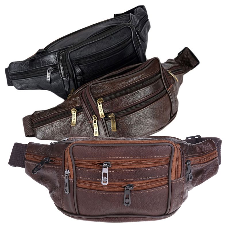 Mannen Vintage Lederen Messenger Bag Taille Pack Pouch Outdoor Wandelen Motorfiets