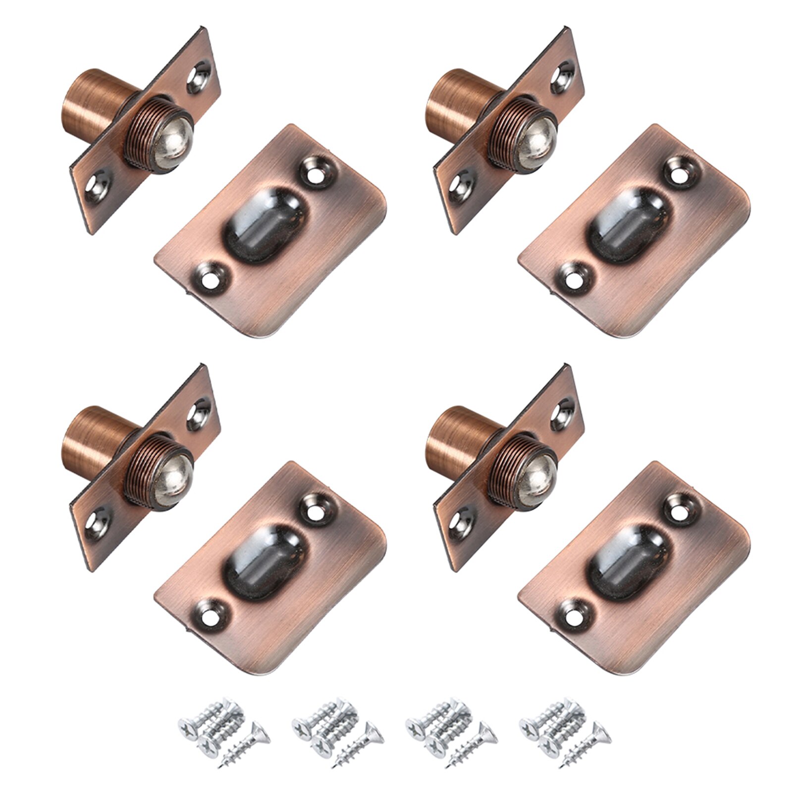 Stainless Steel Universal Kitchen Latches Adjustable Size With Strike Plate Bathroom Cabinet Closet Door Ball Catch Doorstop: 4 Pack / Red Bronze