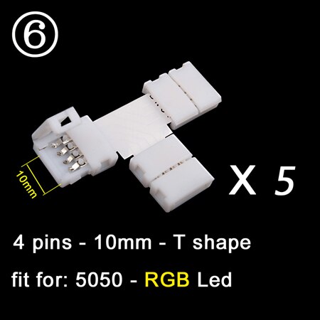 5 pcs 2 pin/4 pin L/T/X Shape LED Strip Light Connector Corner Right Angle 8mm/10mm 5050/3528 SMD Solderless LED Ribbon Adapter: 4Pin RGB T Shape