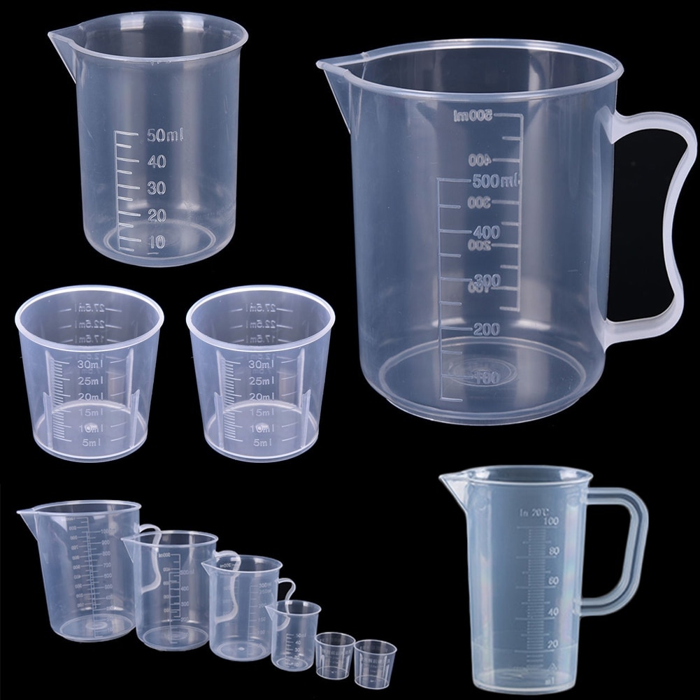 Vaso de medición graduado de plástico transparente de 20ml/30ml /50ml /300ml /500ml/1000ml para hornear vaso de precipitados, recipiente para jarra de medir líquido