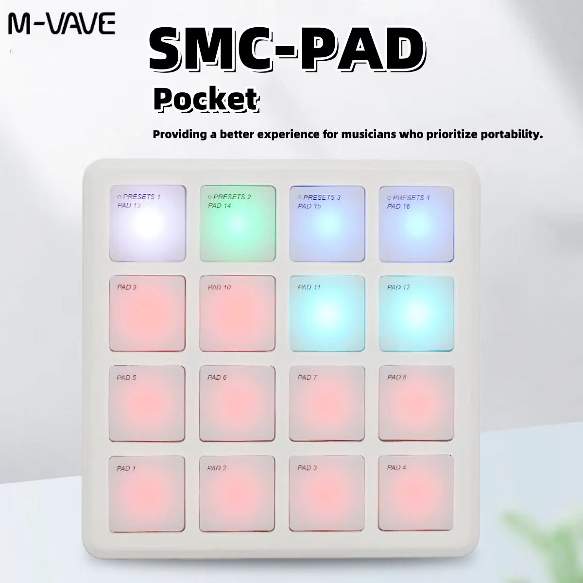 Controlador MIDI inalámbrico M-VAVE SMC-PAD, teclado de percusión adecuado, interfaz de USB-C, portátil, almohadilla MIDI pequeña: Gris claro