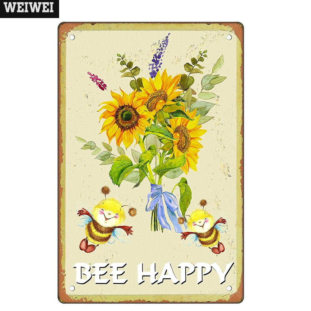 Affiche de miel Happy Bee, Plaque métallique en fer blanc, décoration murale pour jardin, ferme, apiculteur, avertissement, plaques en fer Vintage: 4