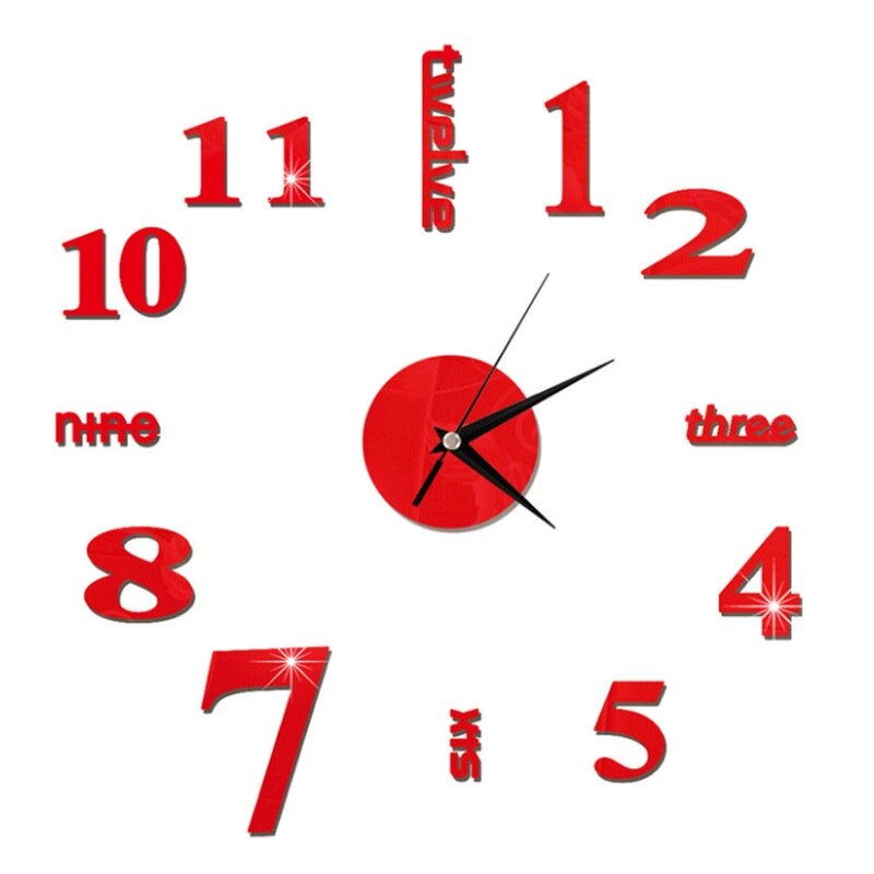 Mini Hause Wanduhr 3D DIY Acryl Spiegel Aufkleber Selbst Klebe Für Home Dekoration Wohnzimmer Quarz Nadel Hängen Uhr: F Red