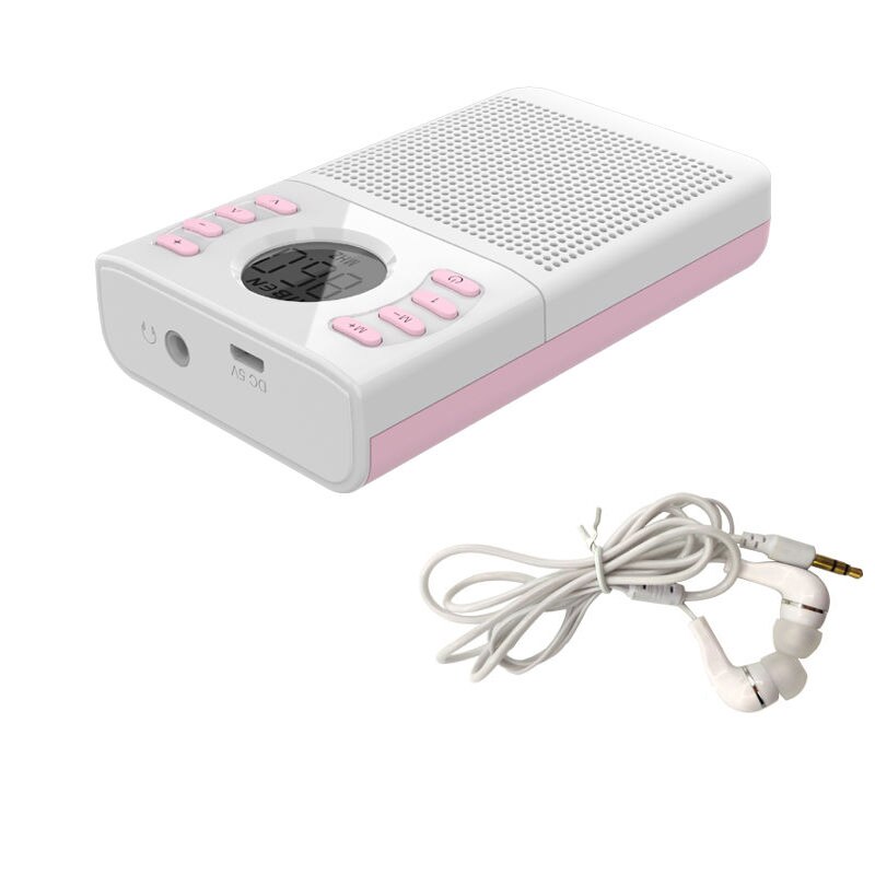 Mini fm radio 50-108 mhz stereo radiohøjttaler med led display blød antenne understøtter slukning af hukommelse 2 strømforsyningstilstande: Lyserød med øretelefon