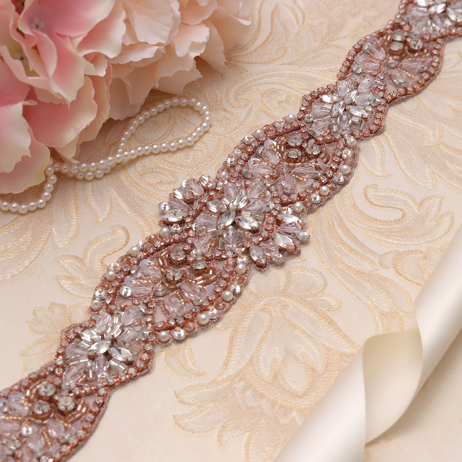 Missrdress Steentjes Wedding Riem Sash Hand Kralen Bridal Belt Rose Gold Crystal Bridal Sash Voor Wedding Party Jurken JK827