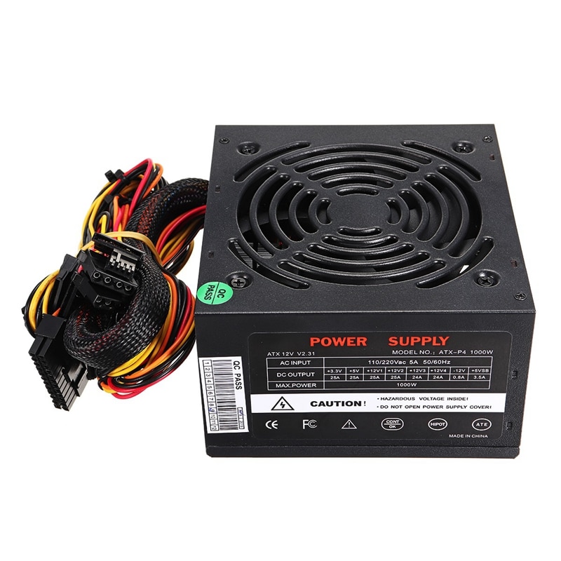 Eu Plug Black 1000W Voeding Psu Pfc Stille Ventilator Atx 24pin 12V Pc Computer Sata Gaming Pc voeding Voor Intel Amd Computer