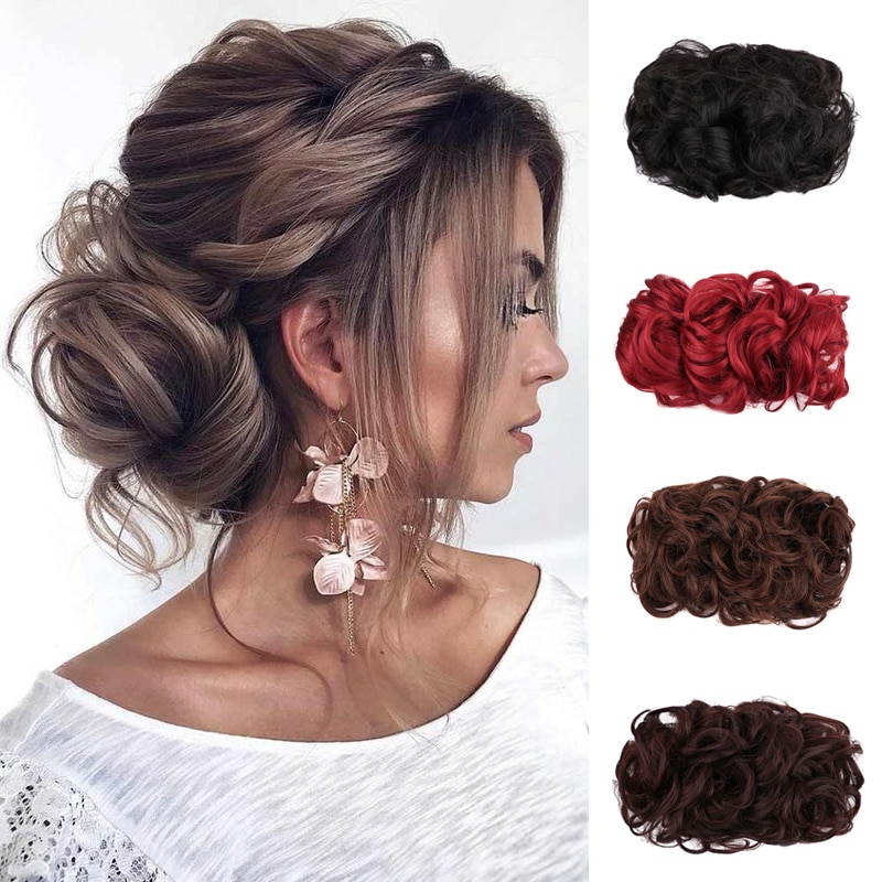 XUANGUANG-Chignon de coiffure synthétique élastique | Cheveux bouclés, rouge châtain clair noir marron, grand Chignon avec cordon de serrage, bandeau en caoutchouc