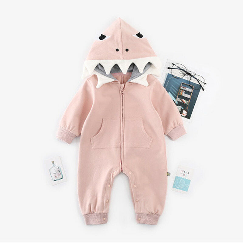 Herbst Winter Baby Junge Mädchen Kleidung 3D Hai Strampler Gesamt Mit Kapuze Gesamt Kostüm Baby Kleidung 0-24Monate: Rosa / 6m