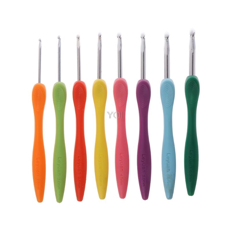 8Pcs Bearded Needle Crochet Hooks Set Ergonomic Soft-Grip Handle Sewing Knitting Knitwear Tools