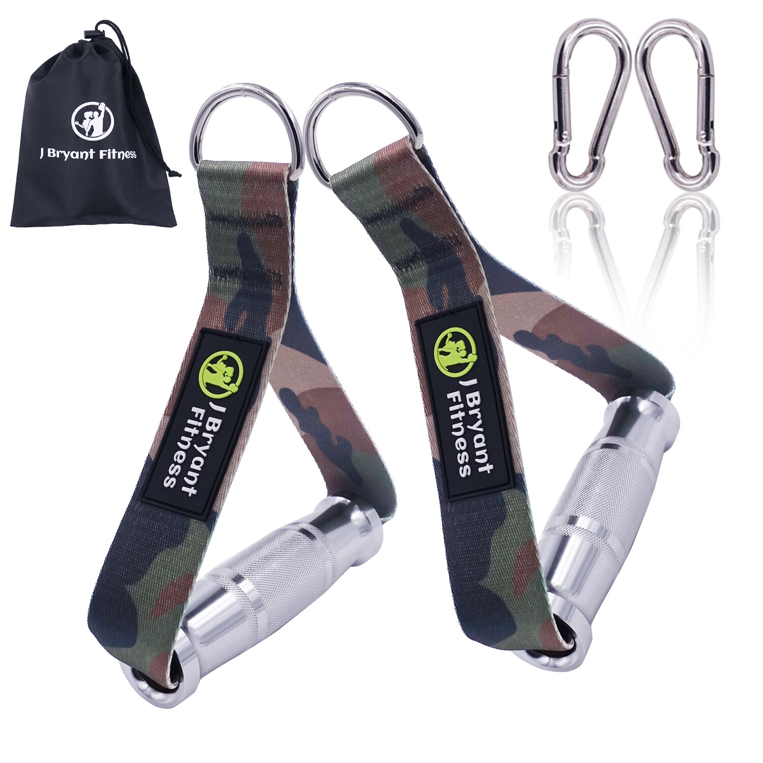 1 paio di impugnature per palestra in metallo resistente con gancio a D per fasce di resistenza per macchine a cavo tirare verso il basso attrezzature per il fitness a casa: camuffare verde