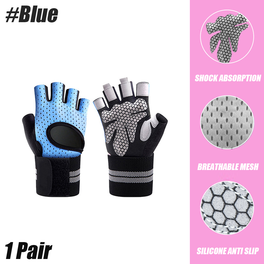 Guantes antideslizantes con mancuernas para hombre y mujer, Protector de muñeca para levantamiento de pesas, Crossfit, culturismo, entrenamiento deportivo, gimnasio, 1 par: Azul / Extralargo