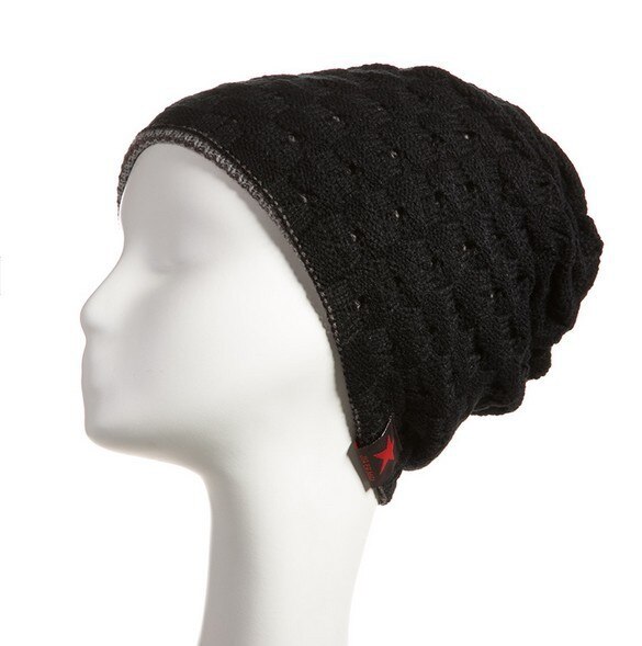 Dubbelzijdig Gebruik Vrouwen Hoed Gebreide Herfst Winter Warm Caps mannen Warme Winter Hoeden Chunky Caps Mutsen Bonnet Femme homme: black