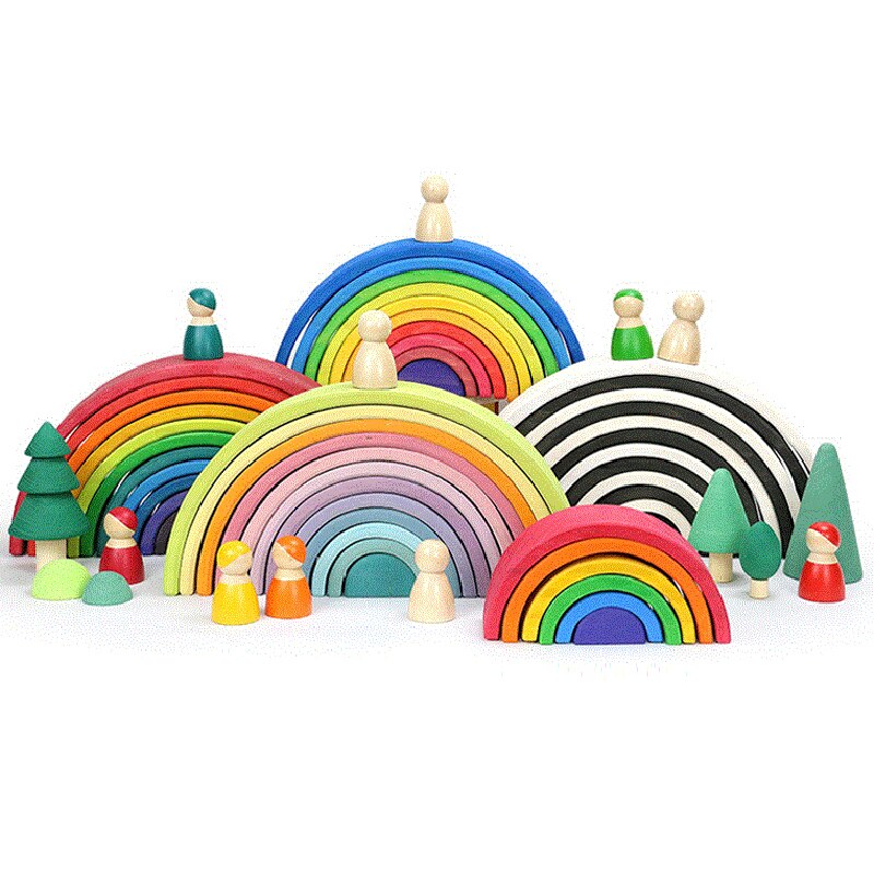 Holz Regenbogen Blöcke Regenbogen Stacker Holz Spielzeug Nesting Puzzle Regenbogen Bausteine Montessori Lernen Pädagogisches Spielzeug