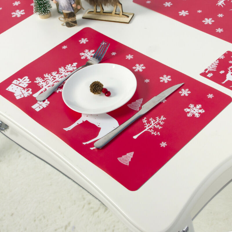 12 stk moderne juleplattemåtter kopunderlag pvc vandtæt bordplademåtte middag rød serviet håndklæder xmas borddekoration: Sort
