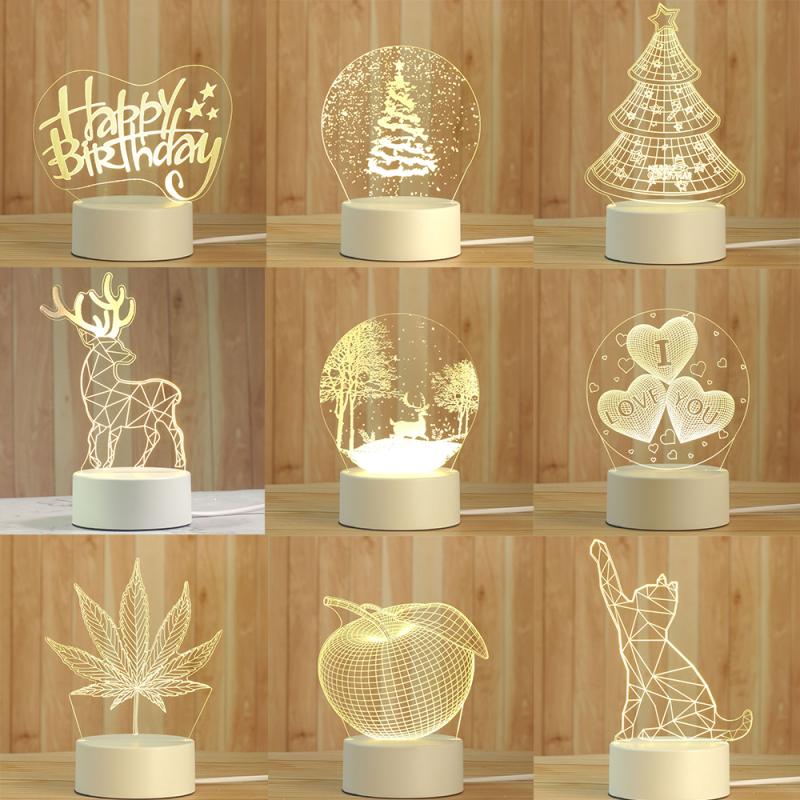 Veilleuse 3D pour chambre à coucher, arbre de noël, motif d&#39;amour, Elk, , d&#39;anniversaire, jouet pour bébé