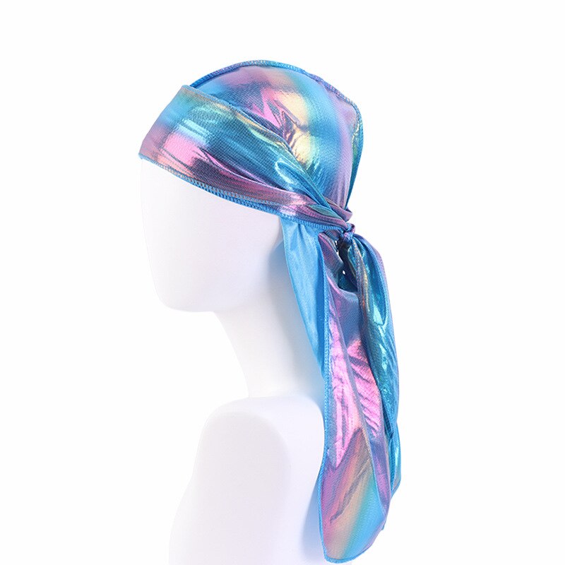 Durag Do Doo Du chiffon, casquette de randonnée respirante, Bandana en soie scintillante, couvre-chef à longue queue pour hommes et femmes, chapeau de Pirate Hip Hop