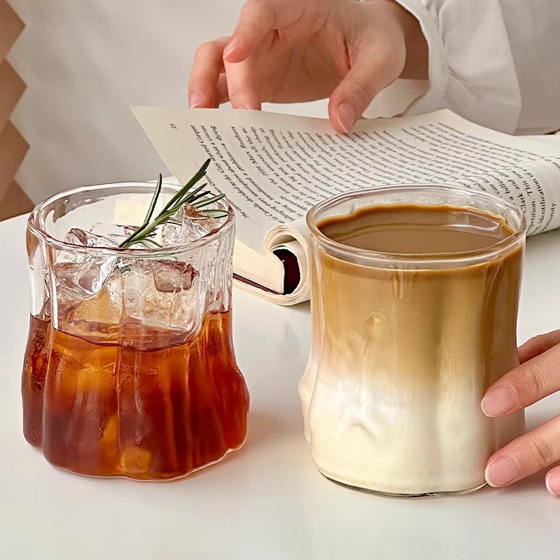 Tazas de café frío, tazas de vidrio estéticas, tazas de café helado, vasos de vidrio, tazas de cóctel, accesorios de escritorio de cocina