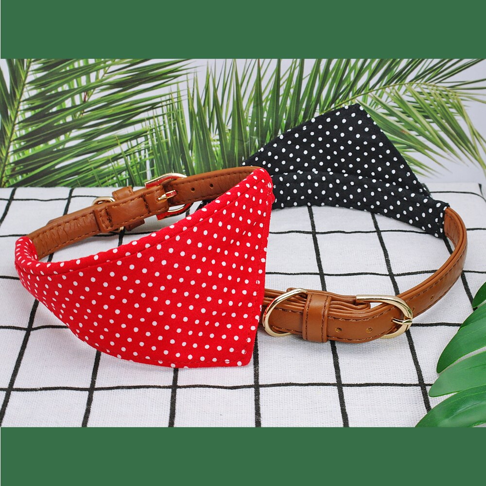 Collier en cuir pour chiens, Bandana, laisse de marche pour chiens, mignon à points, avec nœud pour chats, laisse en plomb pour petits et moyens chiots, Chihuahua