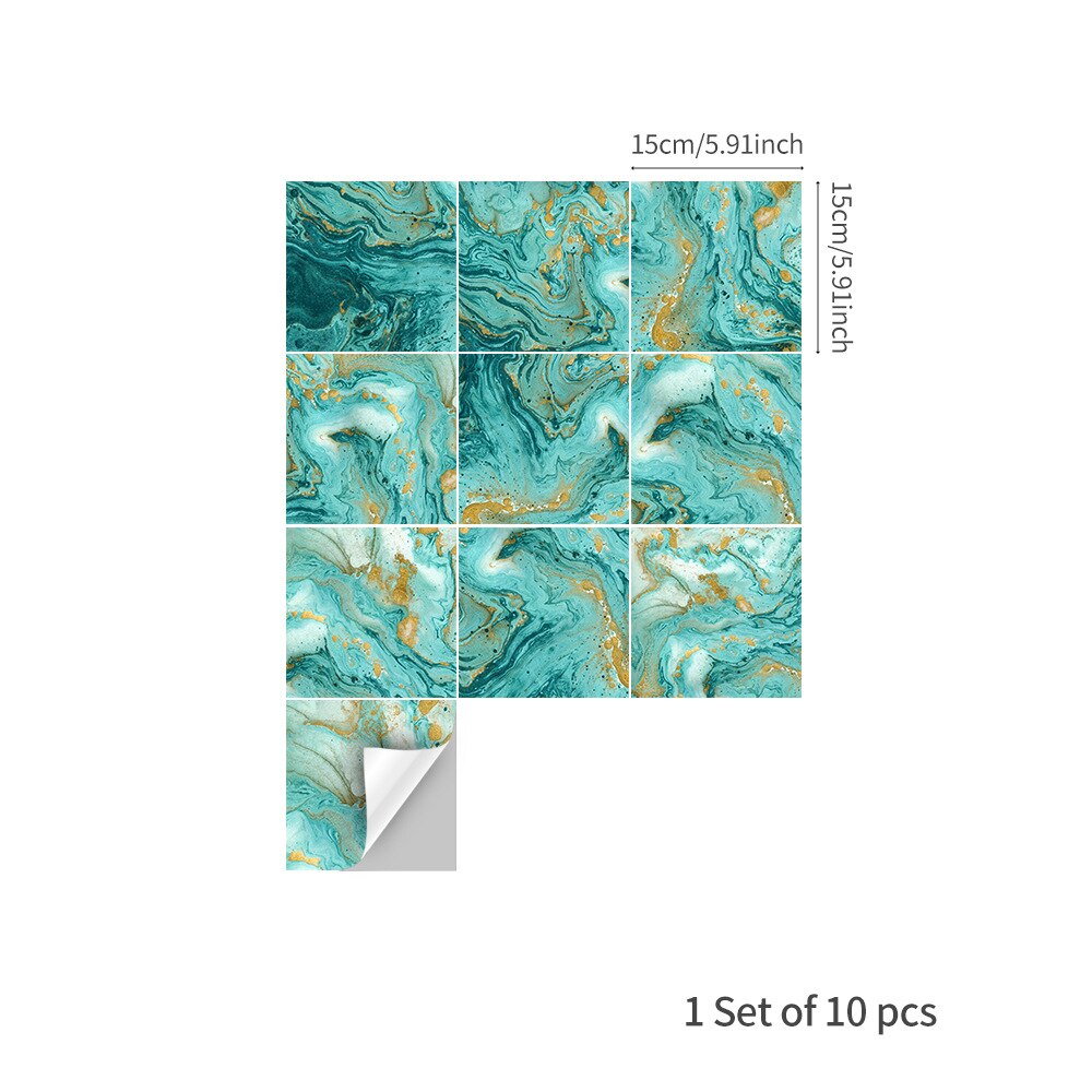 15/20cm Marble Tile Sticker PVC DIY Self-adhesive Wall Sticker for Bathroom Kitchen Camper Home Decor: Green 15x15cm